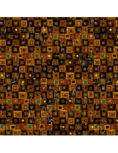Brown Bejeweled Square cotton fabric