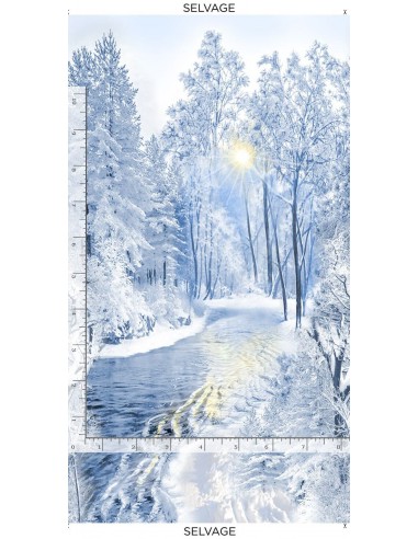 Blue Snowy Forest cotton fabric panel 22nd sort