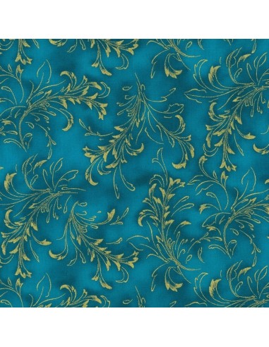 Coupon 16x110 cm Peacock Fleurish Blender Metallic cotton fabric