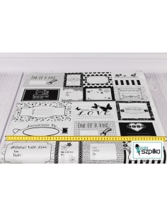 Small Talk: Black Sewing Labels cotton fabric panel 2