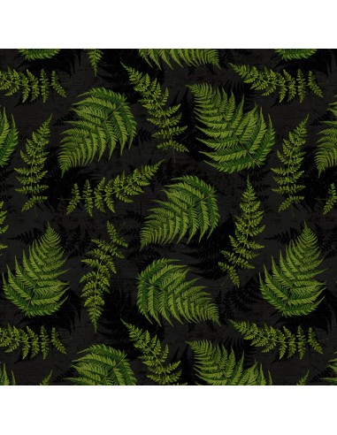 Cotton fabric Black Fern Leaves