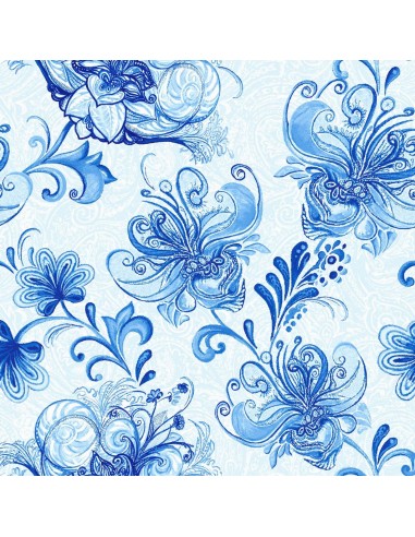 Blue Dreams: Light Blue Large Floral Vine cotton fabric