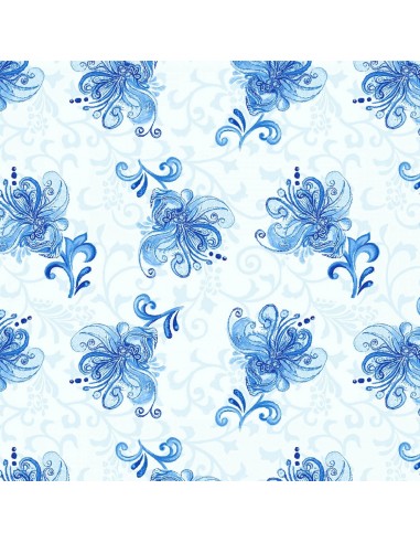 Blue Dreams: Light Blue Small Toss Floral cotton fabric