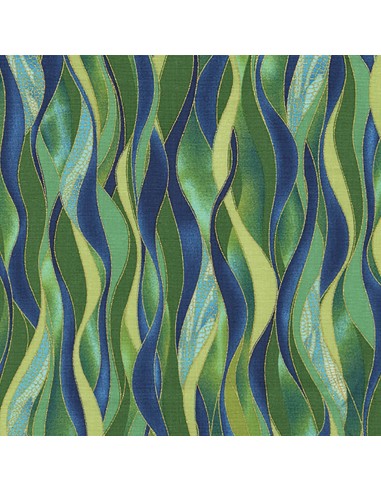 Dance of The Dragonfly: Emerald Dancing Waves cotton fabric