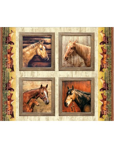 Hold Your Horses Cotton Fabric Pillow Panel Color Brazowy Unit Pc