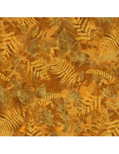 Tkanina bawełniana Gold Leaves Metallic
