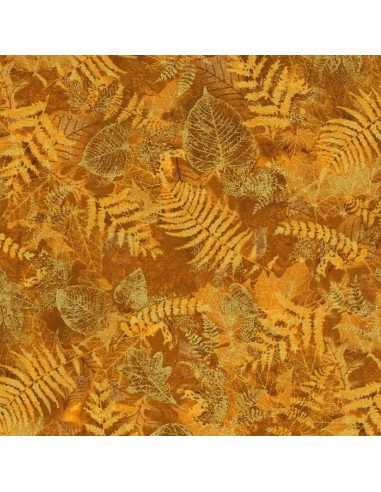 Bountiful: Gold Leaves Metallic cotton fabric