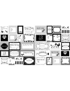 Small Talk: Black Sewing Labels cotton fabric panel
