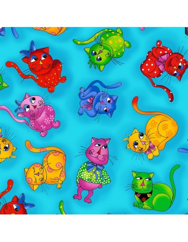 Cool Cats Turquoise Loralie Designs cotton fabric