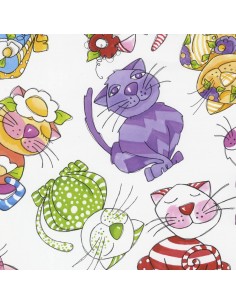 Cool Cats White Calico Toss Loralie Designs cotton fabric