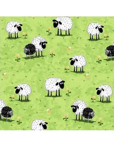 Tkanina bawełniana Green Sheep on Grass