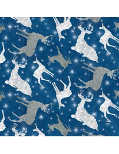 Blue Deer Silhouette Wilmington cotton fabric Christmas