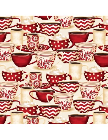 Cream Packed Coffee Cups Wilmington Prints cotton fabric
