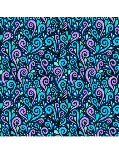 Tkanina bawełniana Blue Purple Scroll