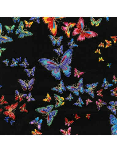 Butterfly Garden: Black Butterflies Metallic Timeless Treasures cotton fabric