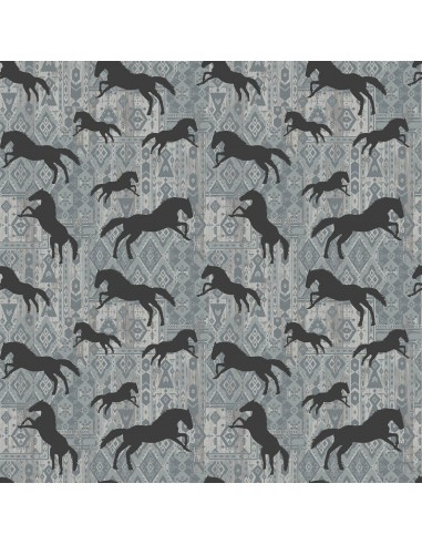 Born To Run: Grey Horses Silhouette cotton fabric