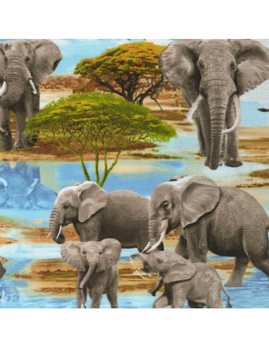 Water Elephants Scenic cotton fabric