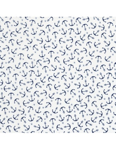 White Anchors cotton fabric