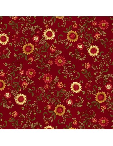 Red Sunflower Vines cotton fabric