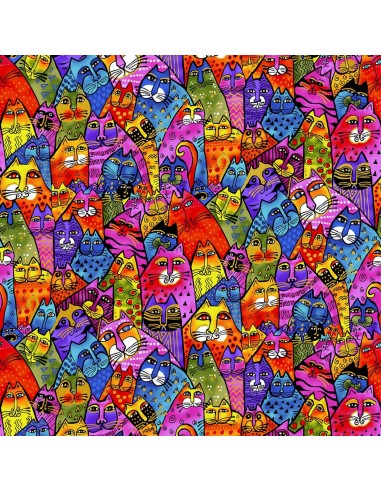 Multi Packed Cats Metallic cotton fabric