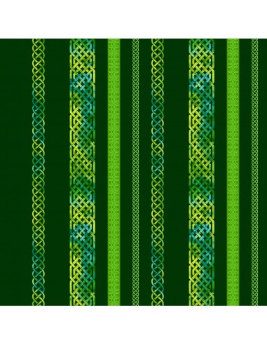 Emerald Celtic Border Stripe cotton fabric