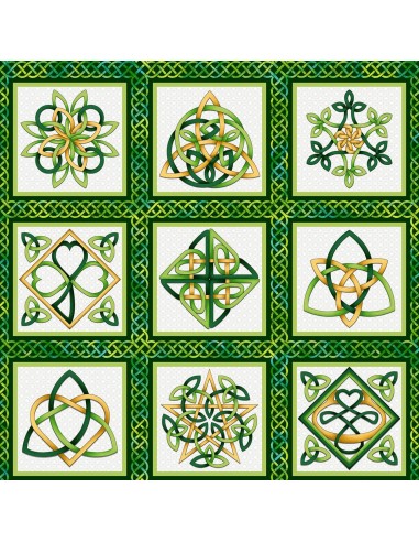 Panel bawełniany Emerald Celtic Knot Blocks