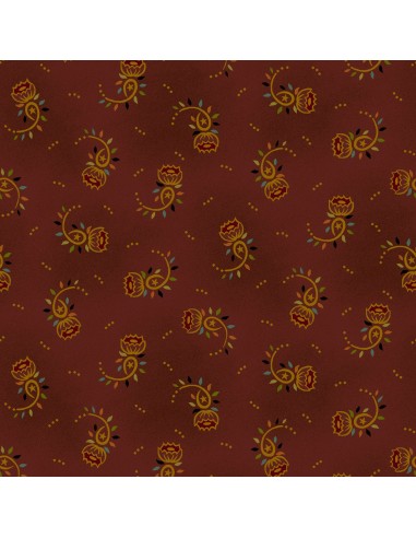 Deep Red Tossed Stars & Cabbage Rose cotton fabric