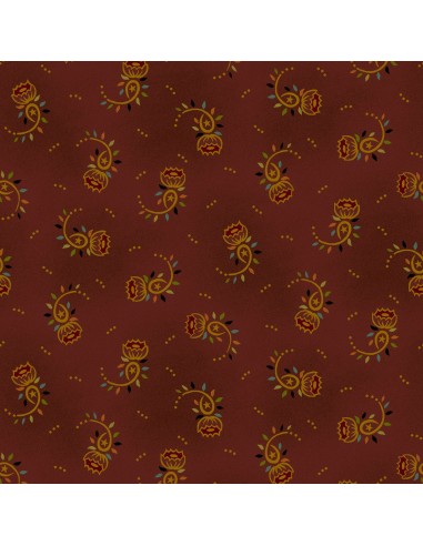 Tkanina bawełniana Deep Red Tossed Stars & Cabbage Rose