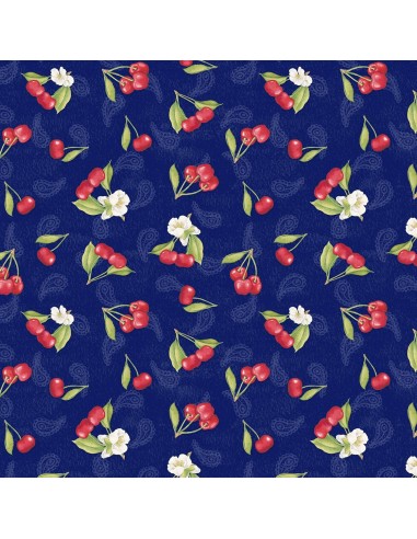Blue Tossed Cherries Wimington cotton fabric
