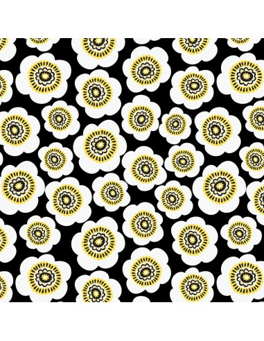 Black Packed Daisies Wimington cotton fabric