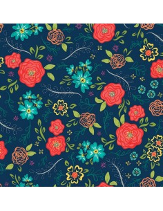 Tkanina bawełniana Wildflower Boutique Main Navy