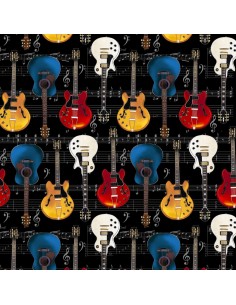 Tkanina bawełniana Black Guitars on Music Notes