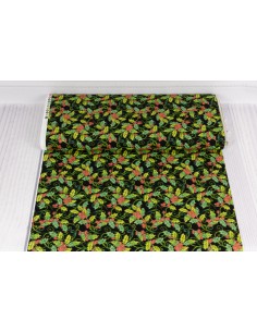 Tkanina bawełniana Black Christmas Holly Allover Metallic 2
