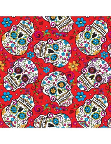 Red Folkloric Skulls cotton fabric