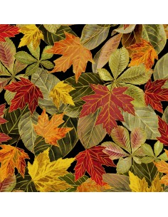 Tkanina bawełniana Multi Fall Leaves Metallic