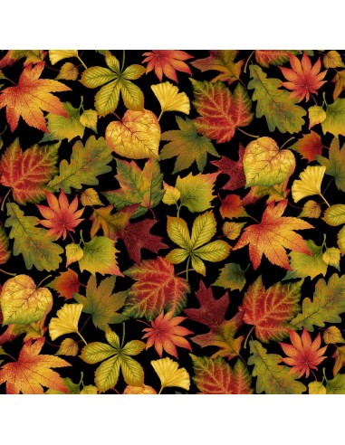 Black Tossed Leaves cotton fabric