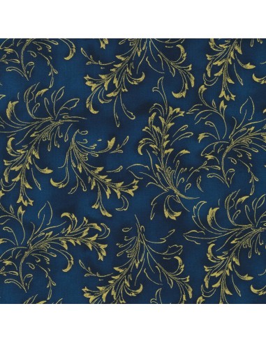 Navy Fleurish Blender Metallic cotton fabric