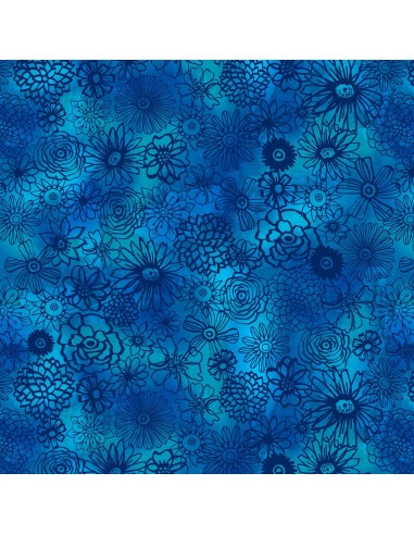 Tkanina bawełniana Blue Floral Outline