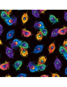 Black Peacock Feathers cotton fabric