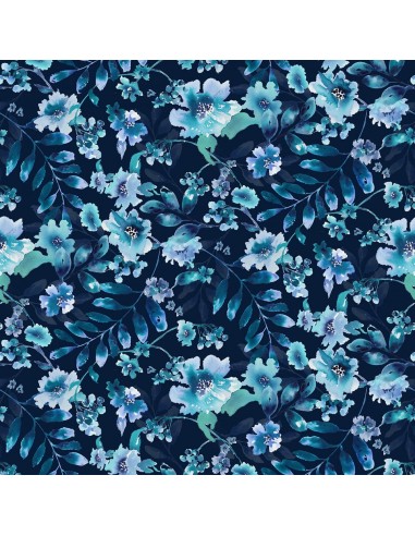 Navy Watercolor Large Floral cotton fabric