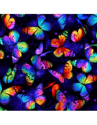 Coupon 40x110 cm Multi Bright Butterflies Flying cotton fabric