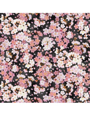 Black Packed Floral Metallic cotton fabric