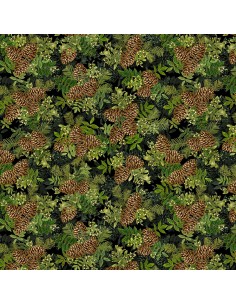 Black Small Metallic Pinecone Bouquets cotton fabric