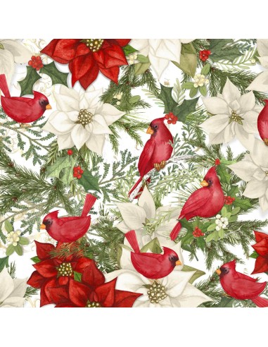 Christmas Cardinal Birds cotton fabric