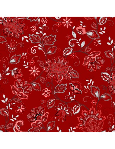 Red Scarlet Vines cotton fabric