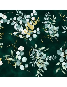 Juniper Leaves Gold Metallic cotton fabric