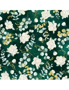 Juniper Flowers Gold Metallic cotton fabric