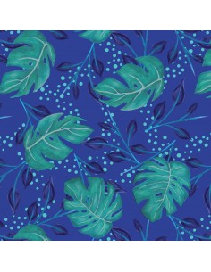 Tkanina bawełniana Jungle Leaves Turq