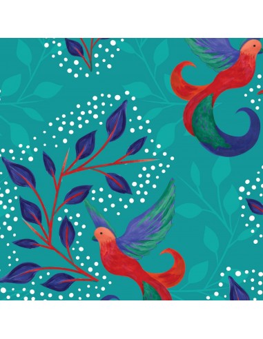 Birds & Leaves Turq cotton fabric