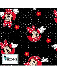 Tkanina bawełniana Myszka Minnie Flowers Polka Dots